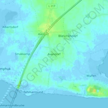 Mapa topográfico Avendorf, altitud, relieve