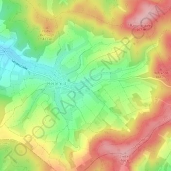 Mapa topográfico Hessisches Bergland, altitud, relieve