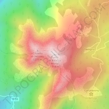 Mapa topográfico Punta di a Vacca Morta, altitud, relieve