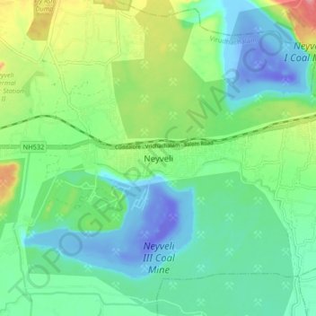 Mapa topográfico Neyveli, altitud, relieve