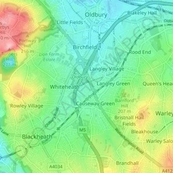 Mapa topográfico Titford, altitud, relieve