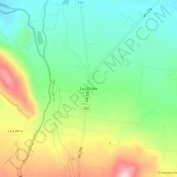 Mapa topográfico Los Chiles, altitud, relieve