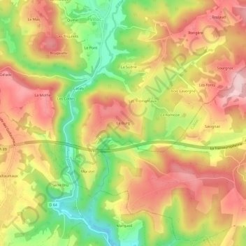 Mapa topográfico Le Burg, altitud, relieve