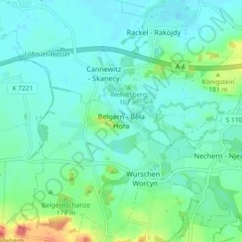 Mapa topográfico Belgern, altitud, relieve