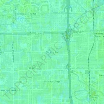 Mapa topográfico Westchester, altitud, relieve