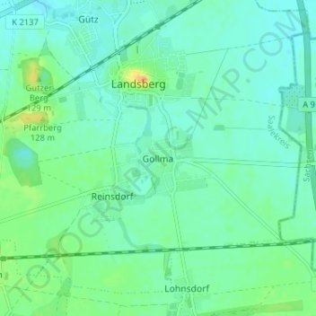 Mapa topográfico Gollma, altitud, relieve