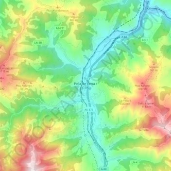 Mapa topográfico Pola de Lena, altitud, relieve