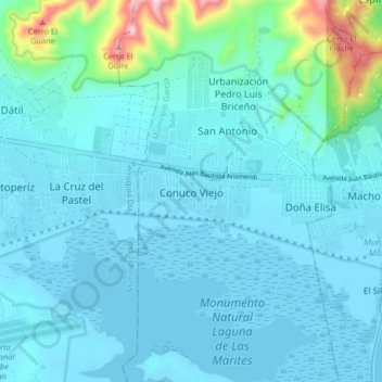 Mapa topográfico Conuco Viejo, altitud, relieve