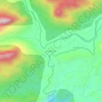 Mapa topográfico Mukkali, altitud, relieve