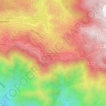 Mapa topográfico Arrowhead Highlands, altitud, relieve