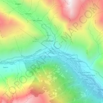 Mapa topográfico Rosone, altitud, relieve