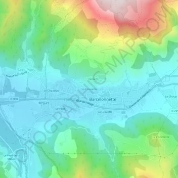 Mapa topográfico La Croisette, altitud, relieve
