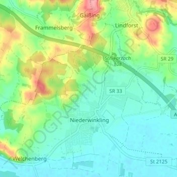 Mapa topográfico Lauterbach, altitud, relieve