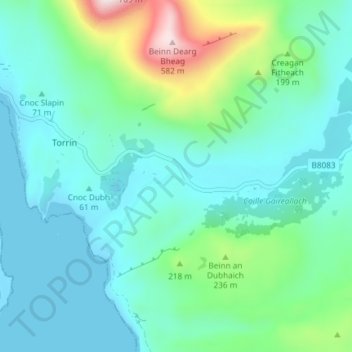Mapa topográfico Kilbride, altitud, relieve