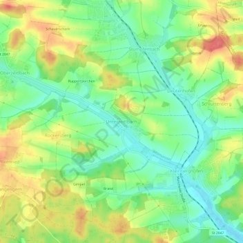 Mapa topográfico Unterzeitlbach, altitud, relieve