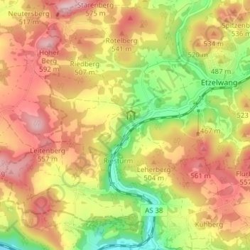 Mapa topográfico Lehenhammer, altitud, relieve