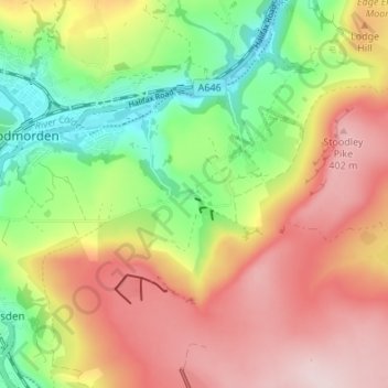 Mapa topográfico Lumbutts, altitud, relieve