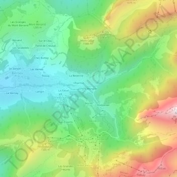 Mapa topográfico Pont Morgon, altitud, relieve