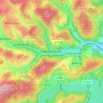 Mapa topográfico Albringhausen, altitud, relieve