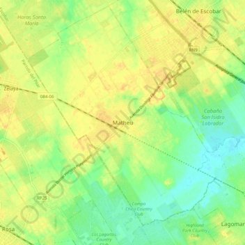 Mapa topográfico Matheu, altitud, relieve