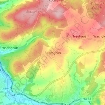 Mapa topográfico Rodesgrün, altitud, relieve
