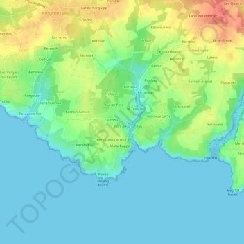 Mapa topográfico Brigneau, altitud, relieve