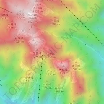 Mapa topográfico 迎客松, altitud, relieve