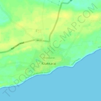 Mapa topográfico Kilakkarai, altitud, relieve