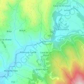 Mapa topográfico Garganta do Cabril do Ceira, altitud, relieve