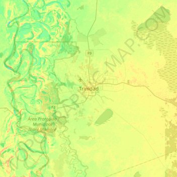 Mapa topográfico Trinidad, altitud, relieve