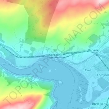 Mapa topográfico Corpach, altitud, relieve