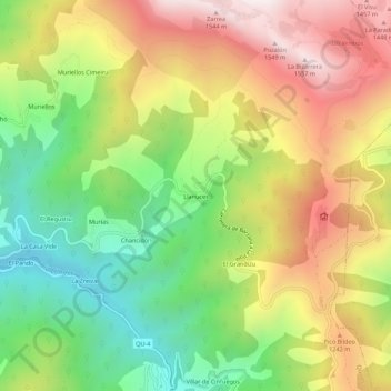 Mapa topográfico Llanuces, altitud, relieve