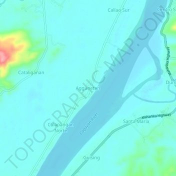Mapa topográfico Aggunetan, altitud, relieve