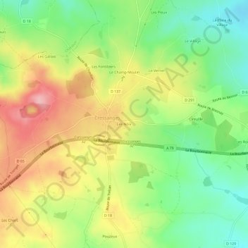 Mapa topográfico Les Noix, altitud, relieve