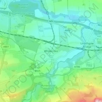 Mapa topográfico Whitecross, altitud, relieve
