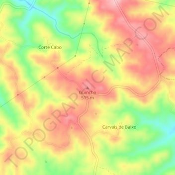 Mapa topográfico Guincho, altitud, relieve