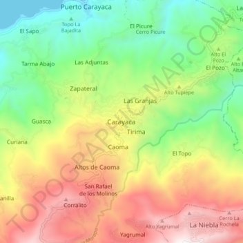 Mapa topográfico Carayaca, altitud, relieve