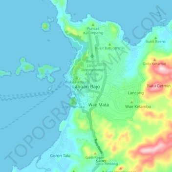 Mapa topográfico Labuan Bajo, altitud, relieve