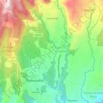 Mapa topográfico Tatalpa, altitud, relieve