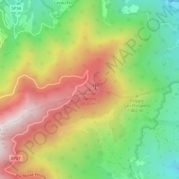 Mapa topográfico Monte Perone, altitud, relieve