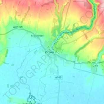 Mapa topográfico Pickering, altitud, relieve