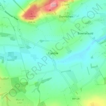 Mapa topográfico Craichie, altitud, relieve