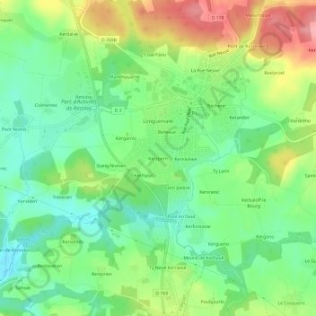 Mapa topográfico Kerspern, altitud, relieve
