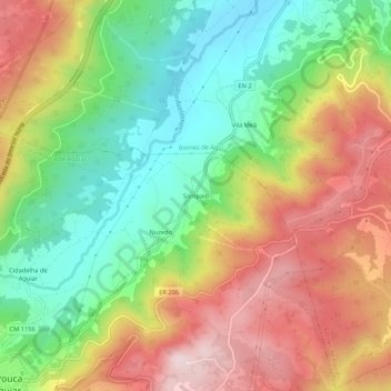 Mapa topográfico Sampaio, altitud, relieve