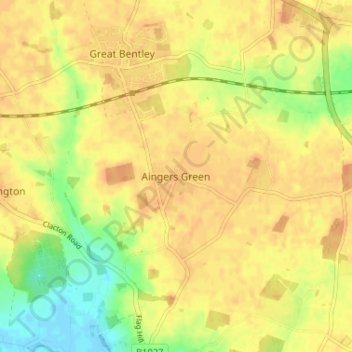 Mapa topográfico Aingers Green, altitud, relieve