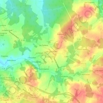 Mapa topográfico Les Cinq Routes, altitud, relieve