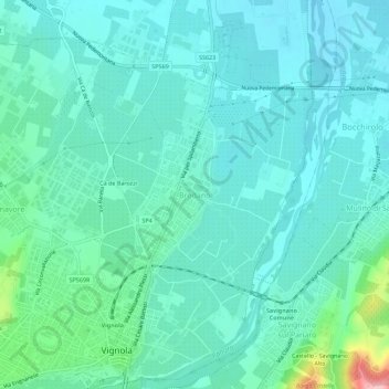 Mapa topográfico Brodano, altitud, relieve