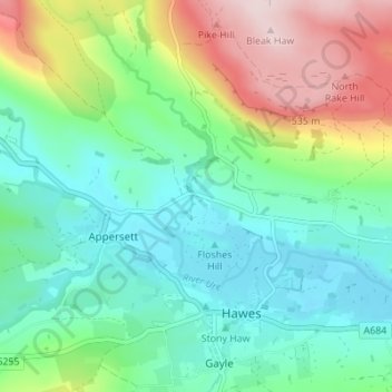 Mapa topográfico Hardraw, altitud, relieve