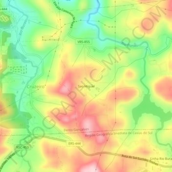 Mapa topográfico Sao Miguel, altitud, relieve
