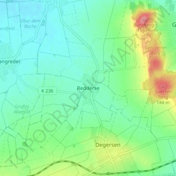 Mapa topográfico Redderse, altitud, relieve